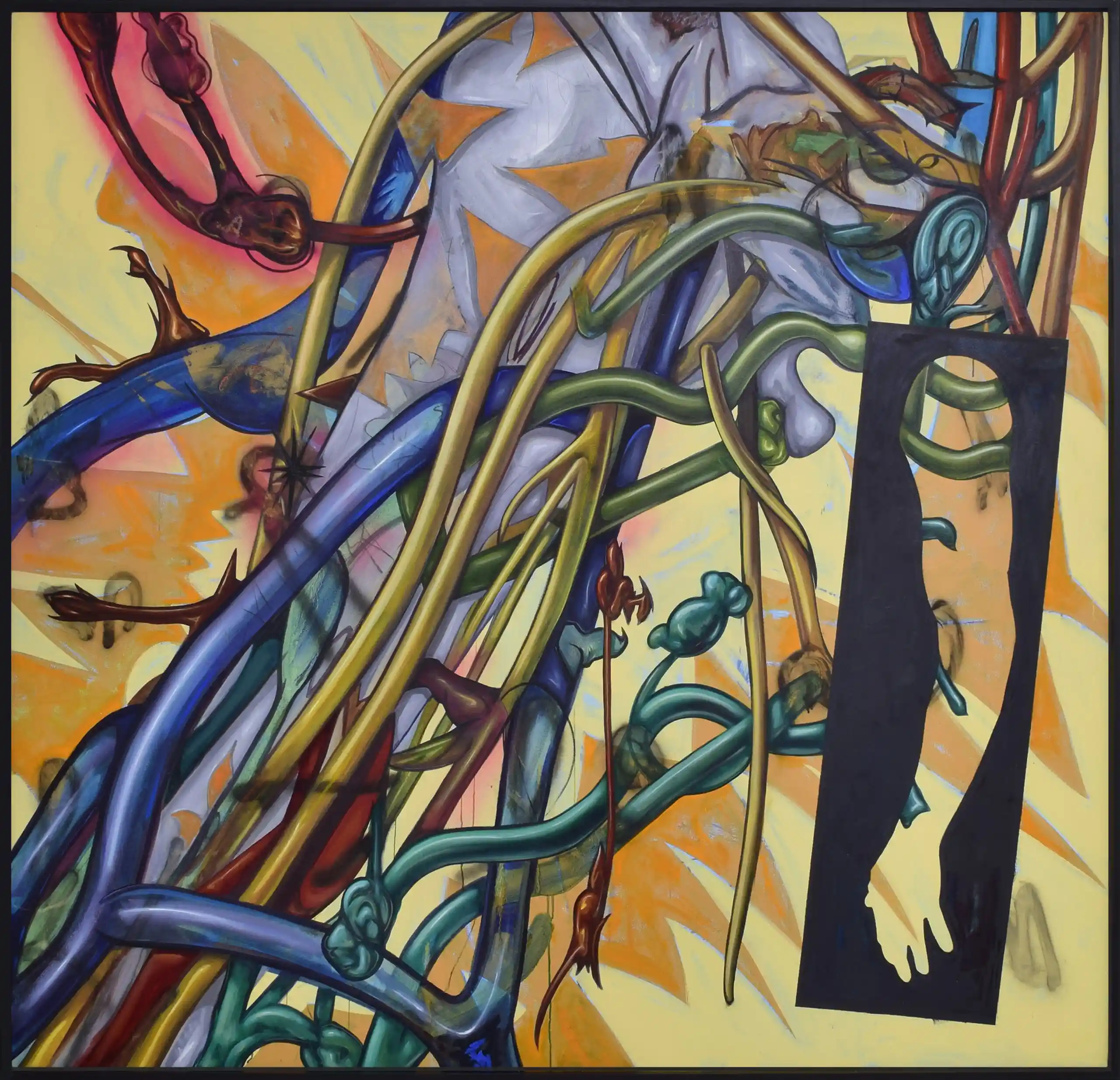 Abstract representation of a calm body awareness studio space with balanced organic shapes